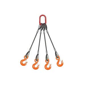 3/4", 4-LEG, WIRE ROPE SLING BRIDLE WITH HOOKS